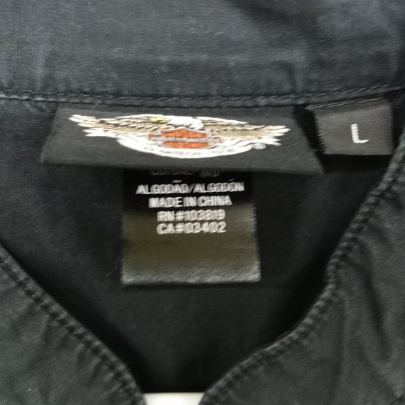 Harley Davidson Black Button Down Shirt Rhinestones Embroidered Red Rose - Picture 5 of 13